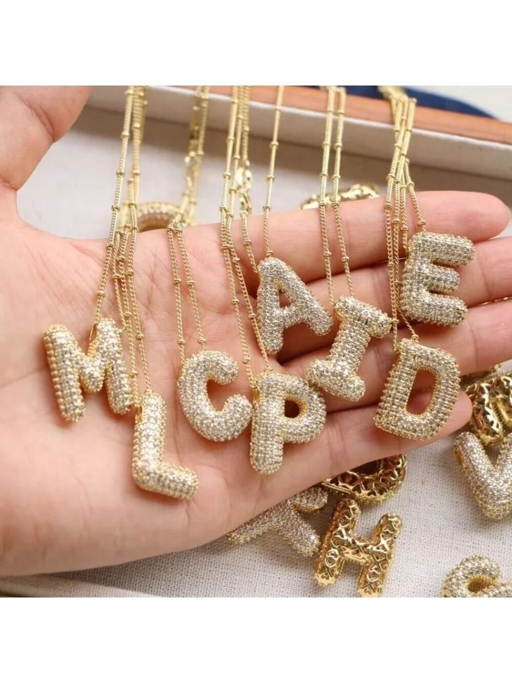 Rhinestone Bubble Style Letter Copper 18k Gold Plated Pendant Necklace